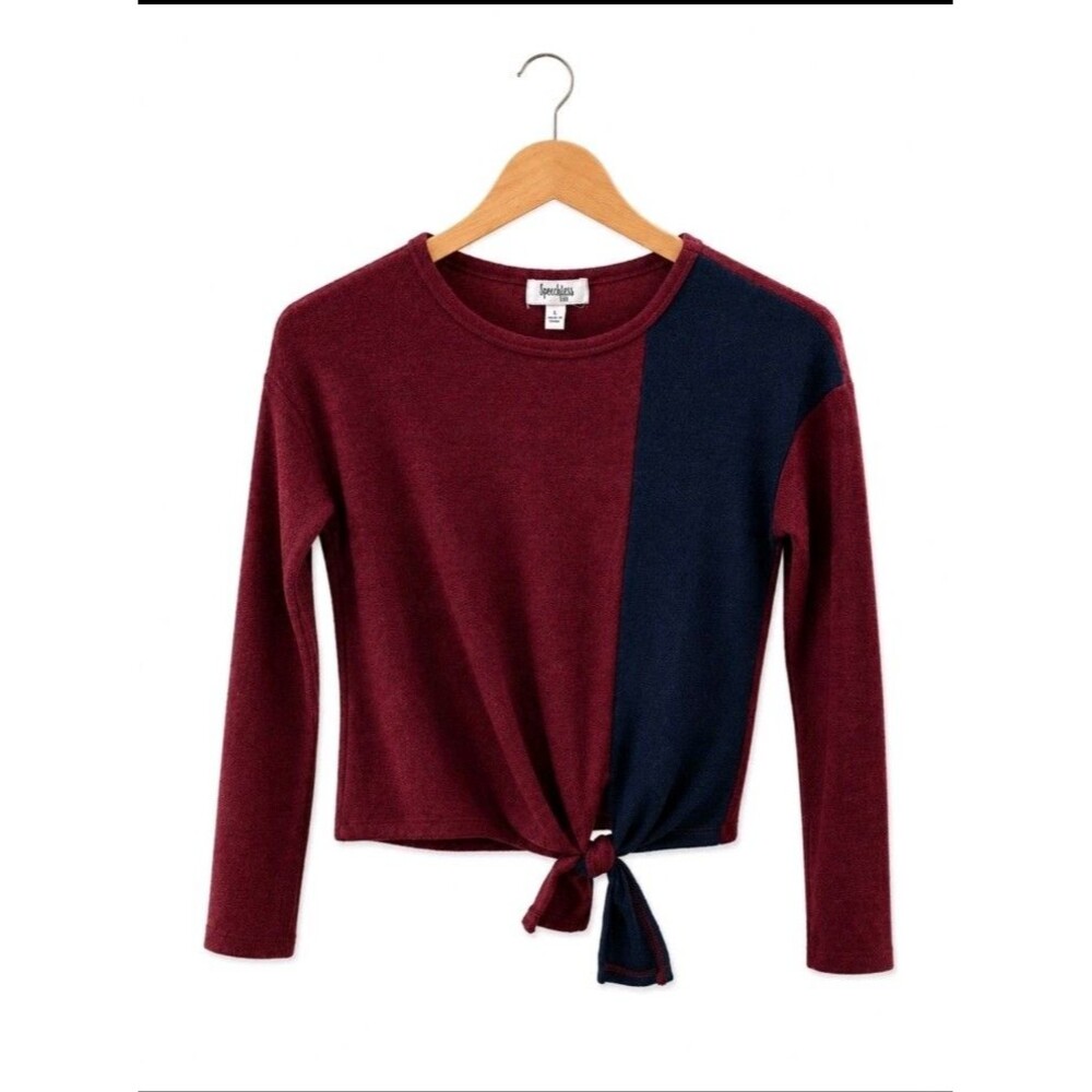 Speechless Burgundy/Navy Colorblock Tie Front Long Sleeve Kids Size L